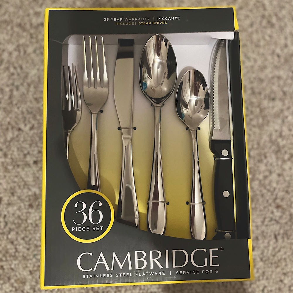 Cambridge Silversmiths Saunter Sand 36-Piece Flatware Set with Steak Kni…